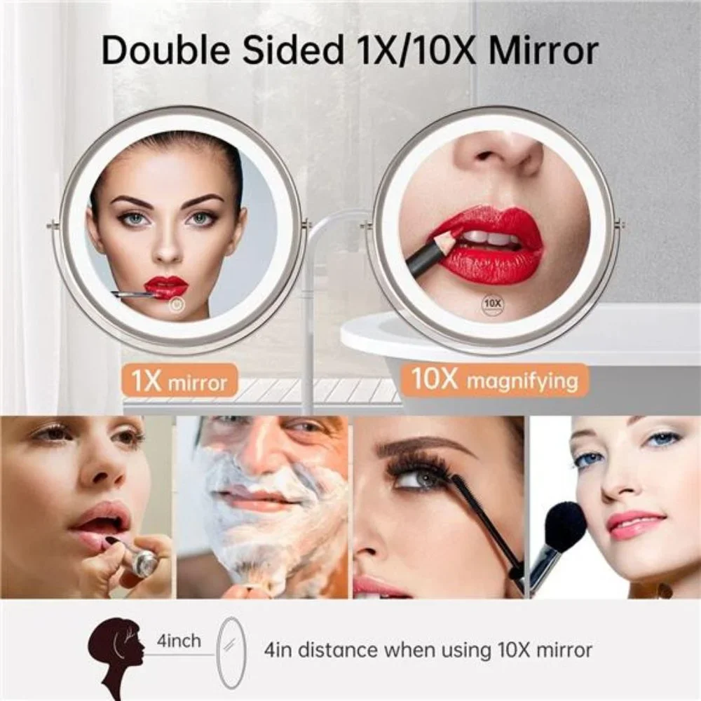 Rechargeable Wall Mounted Lighted Makeup Vanity Mirror 8 Inch Double Sided